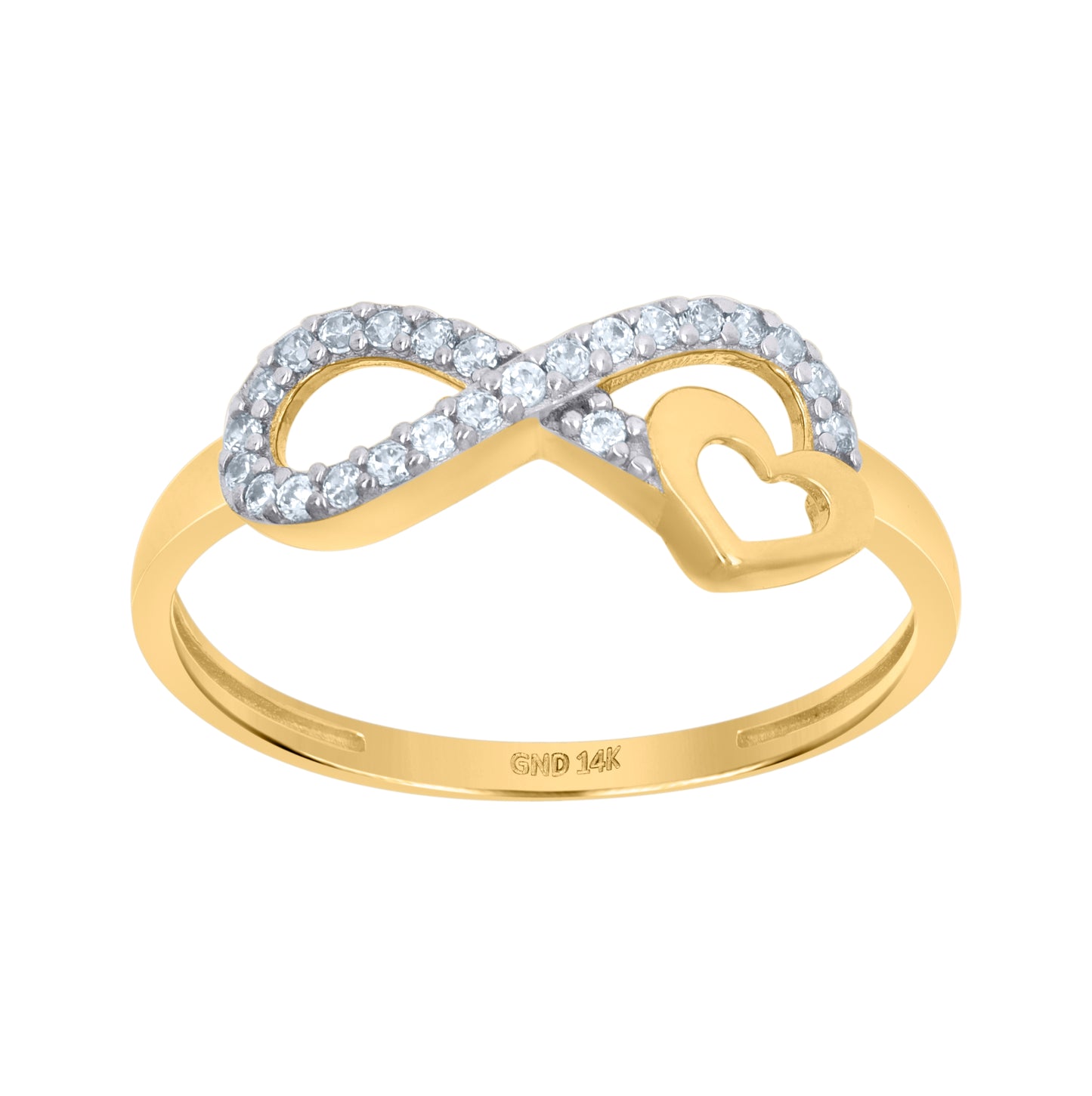 14K Two-Tone Gold Womens Cubic-Zirconia Heart Infinity Symbol Ring