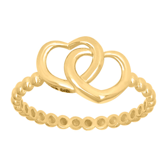 14K Yellow Gold Womens Double Heart Ring