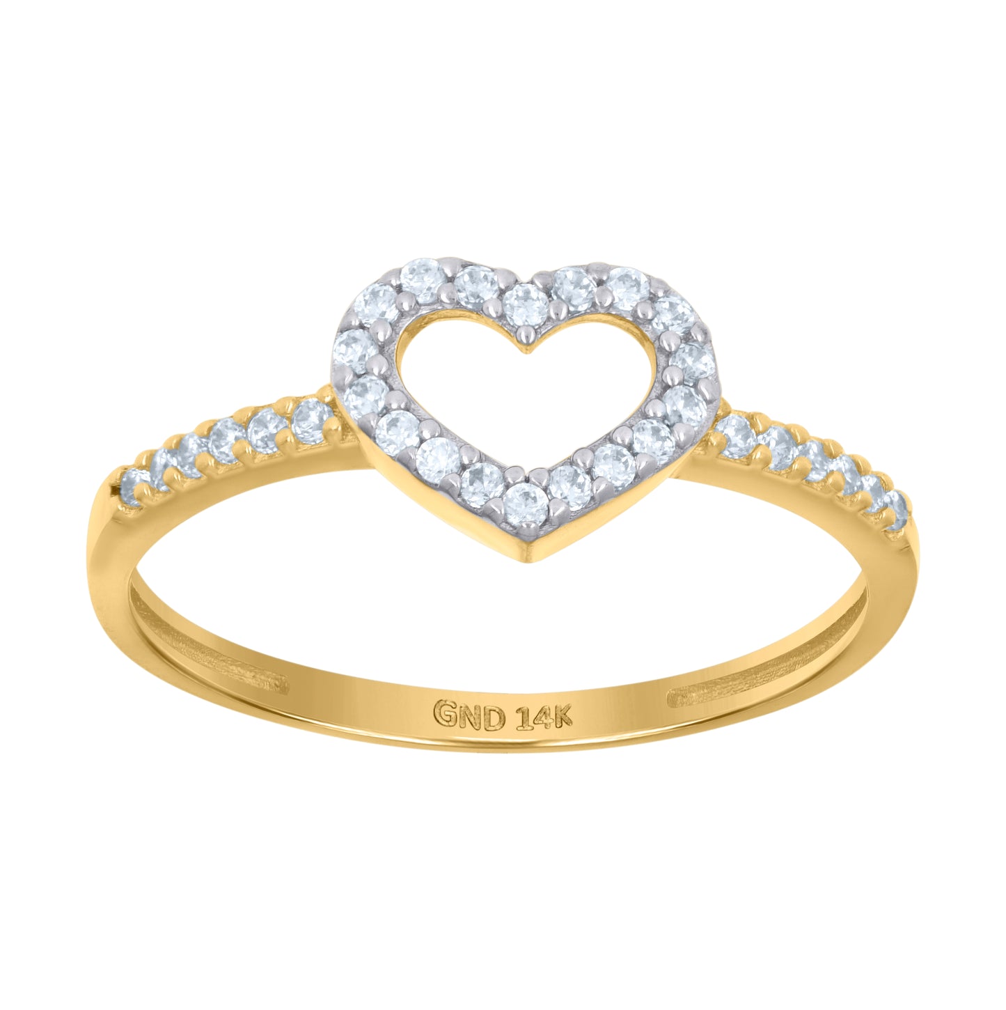 14K Two-Tone Gold Womens Cubic-Zirconia Heart Ring