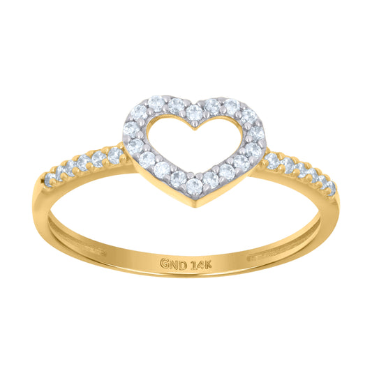 14K Two-Tone Gold Womens Cubic-Zirconia Heart Ring