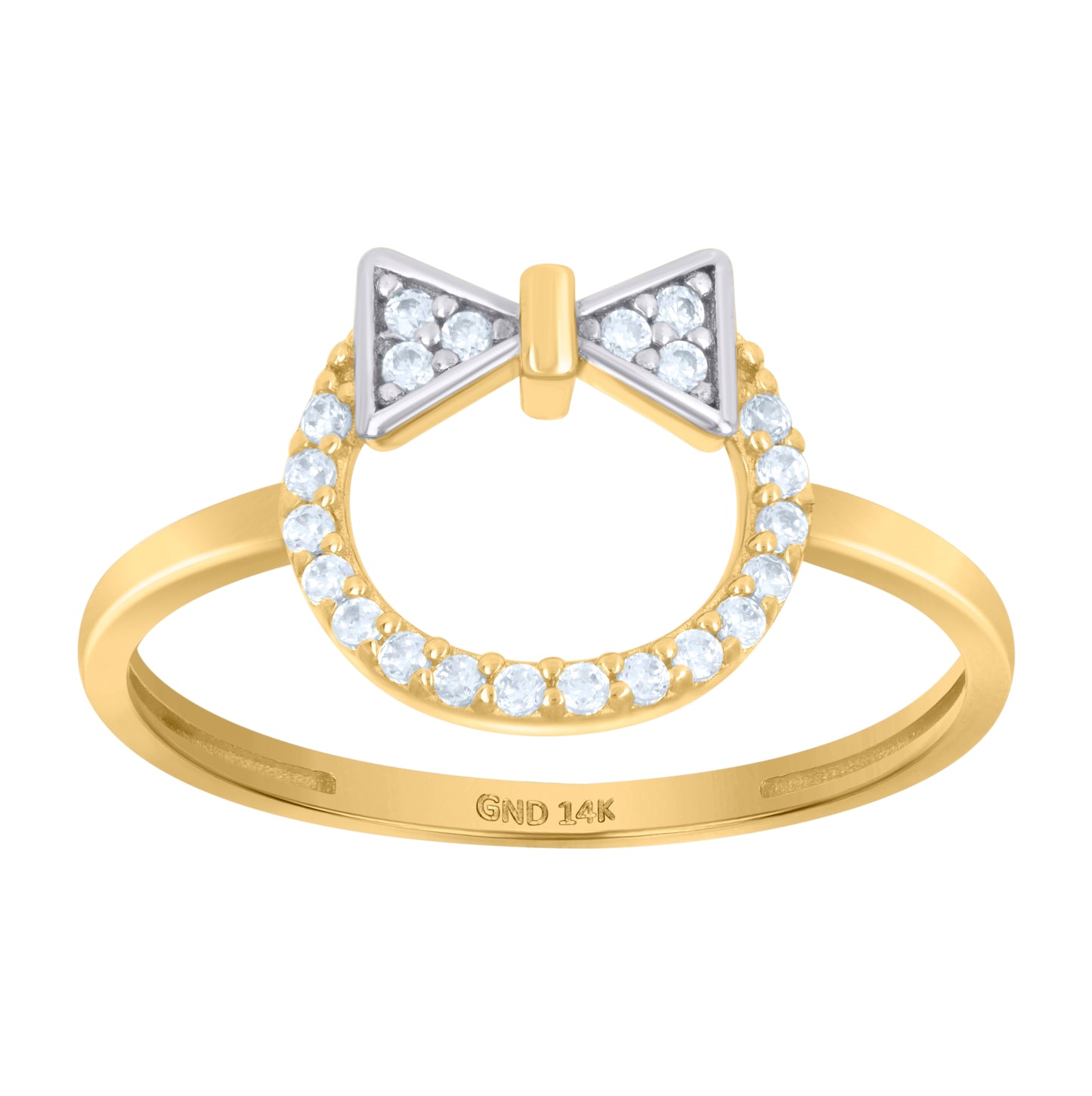 14K Two-Tone Gold Womens Cubic-Zirconia Bow Fashion Ring