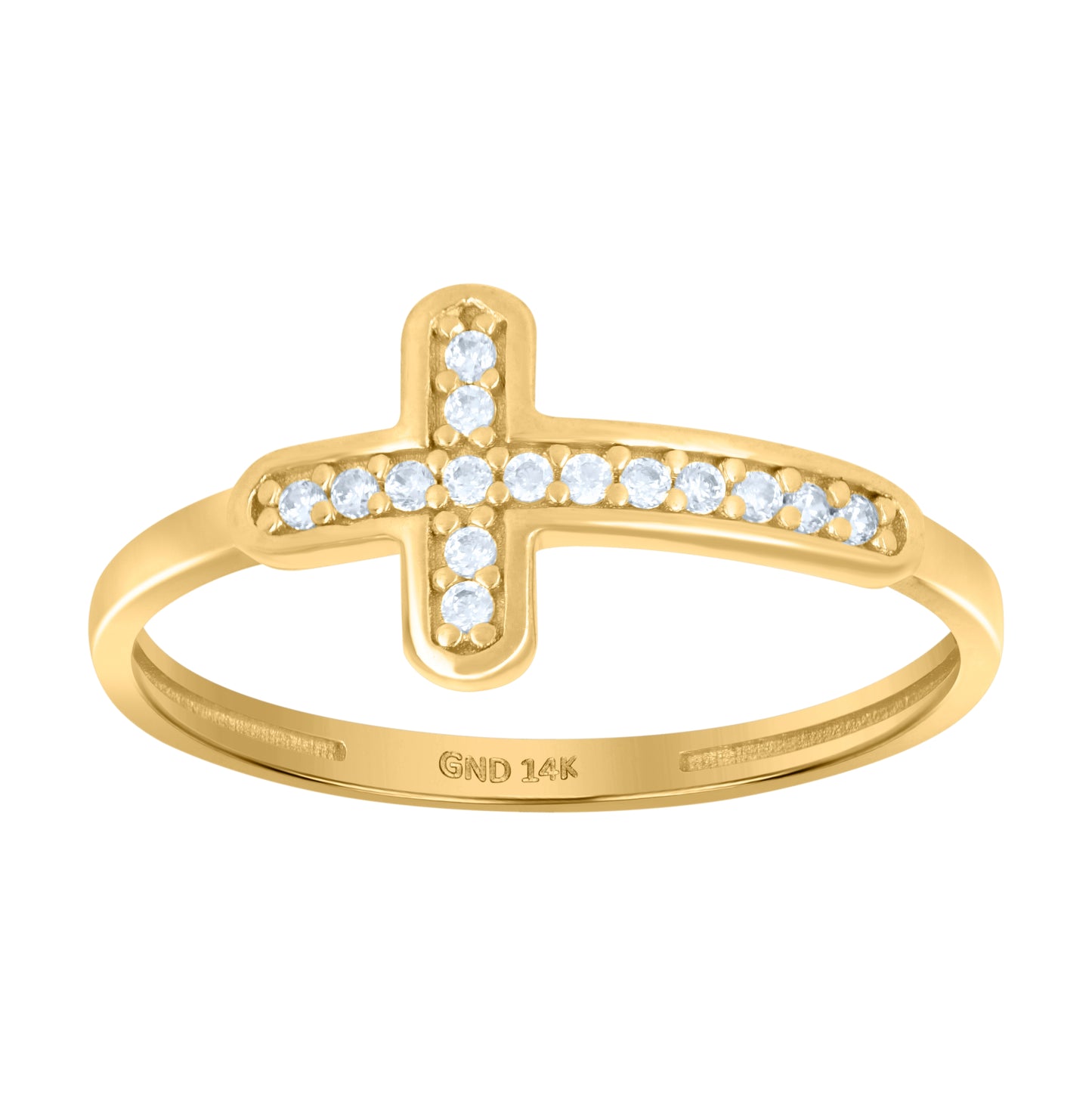 14K Yellow Gold Womens Cubic-Zirconia Cross Religious Ring