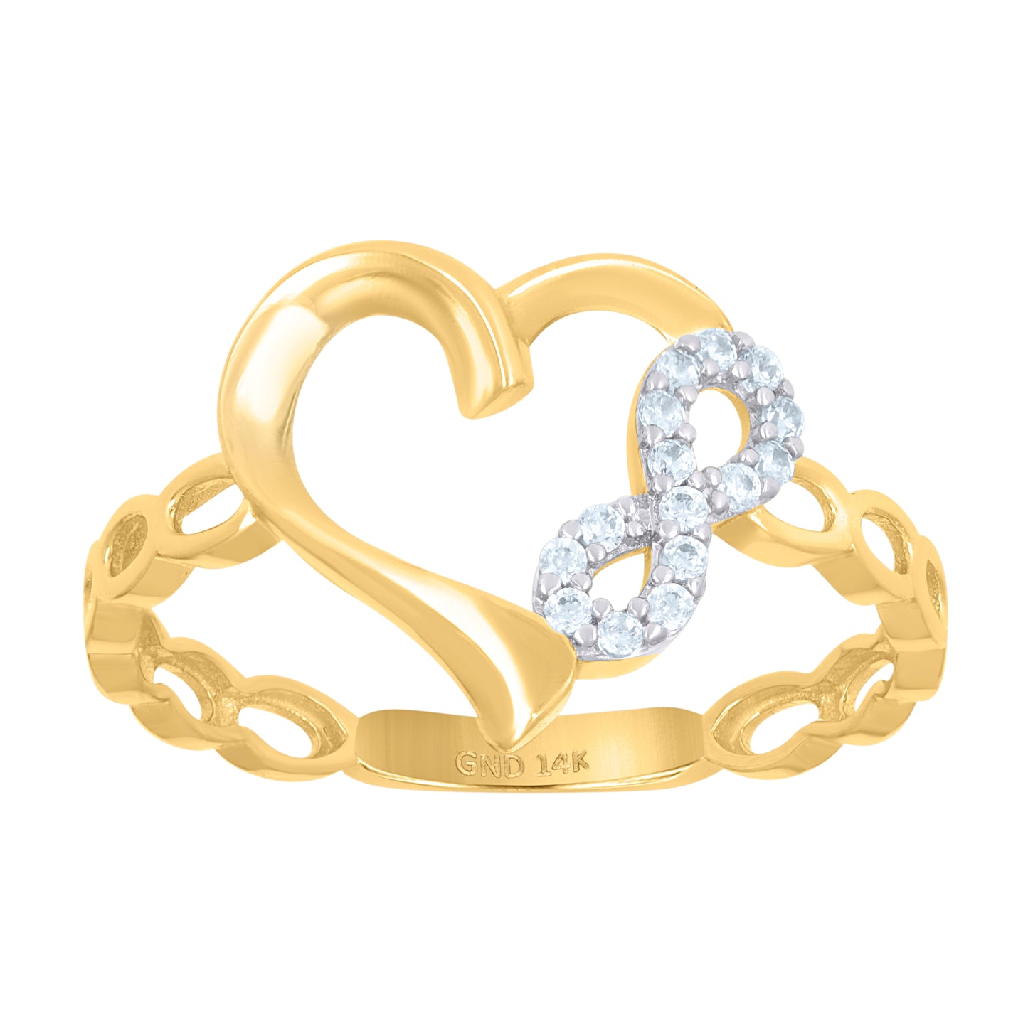 14K Two-Tone Gold Womens Cubic-Zirconia Infinity Heart Ring