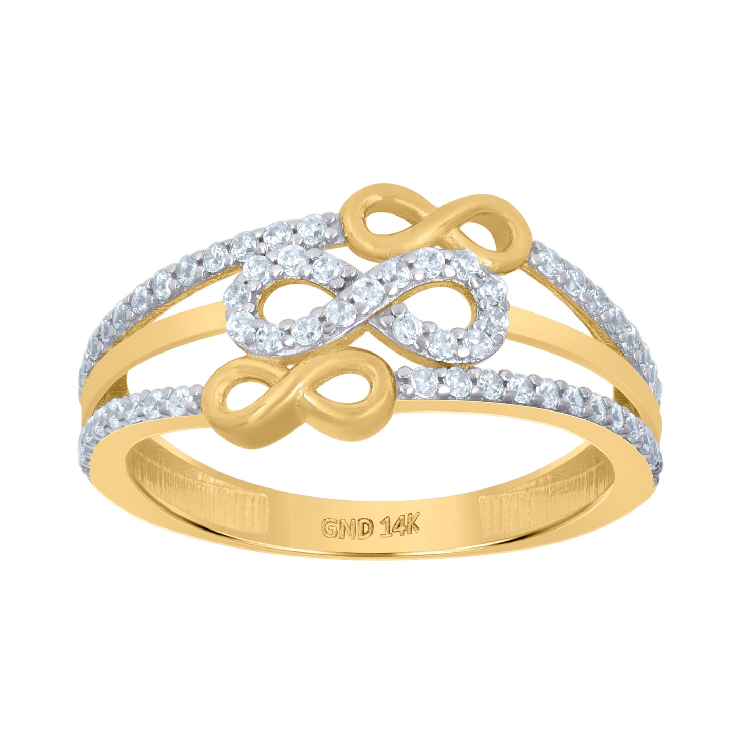 14K Two-Tone Gold Womens Cubic-Zirconia Infinity Symbol Ring