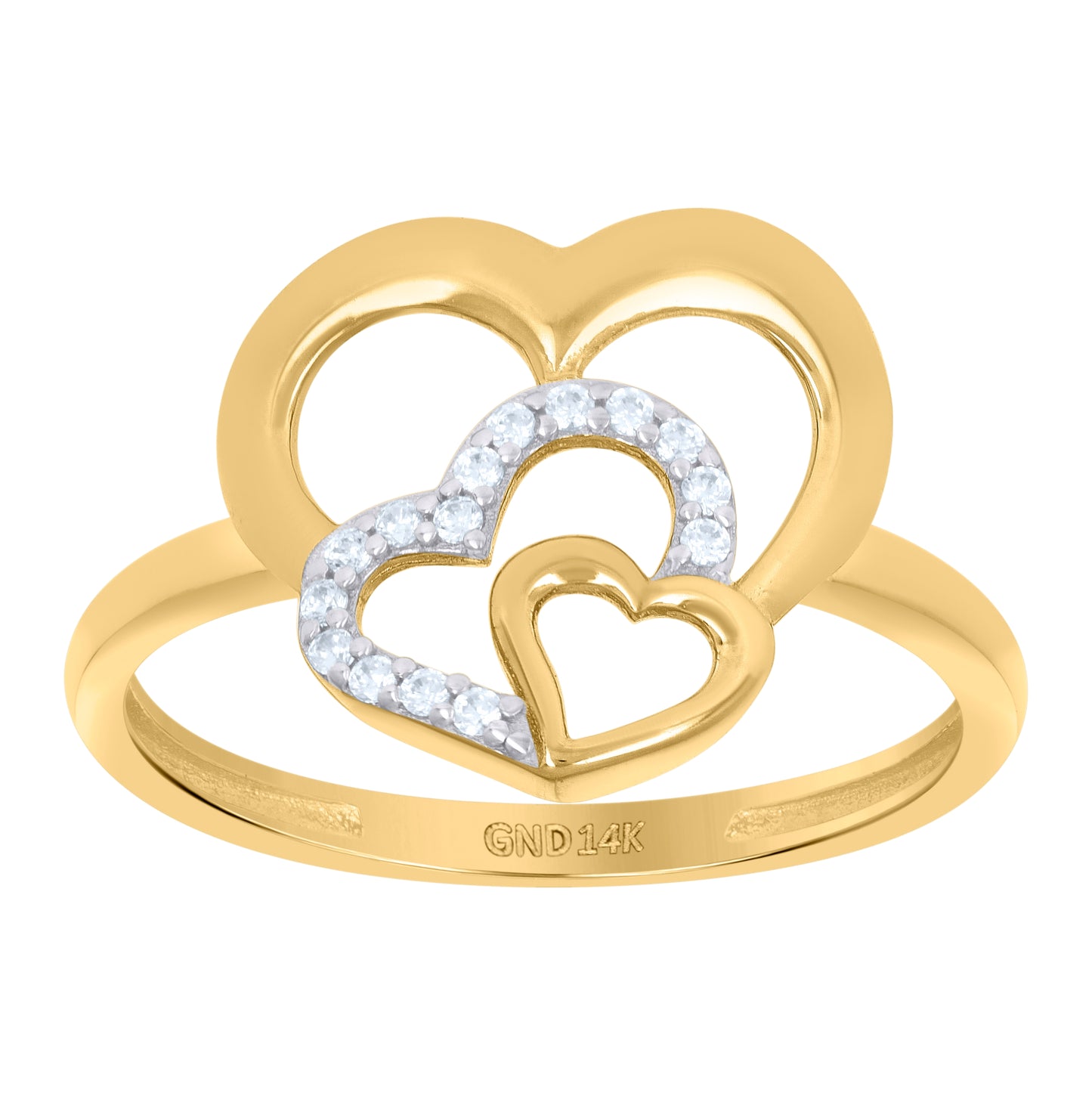 14K Two-Tone Gold Womens Cubic-Zirconia Heart Ring