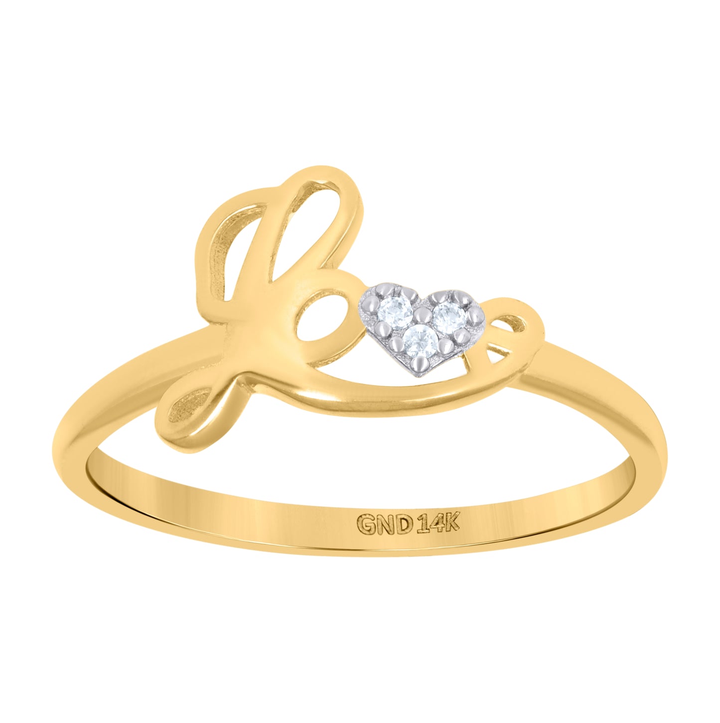 14K Two-Tone Gold Womens Cubic-Zirconia Love Heart Ring