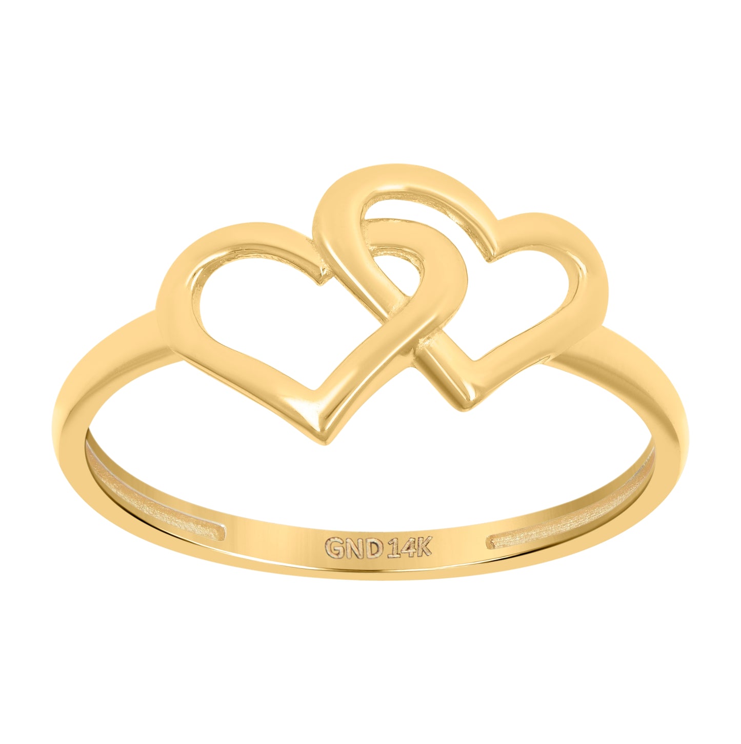 14K Yellow Gold Womens Intertwined Hearts Ring
