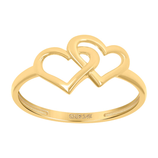 14K Yellow Gold Womens Intertwined Hearts Ring