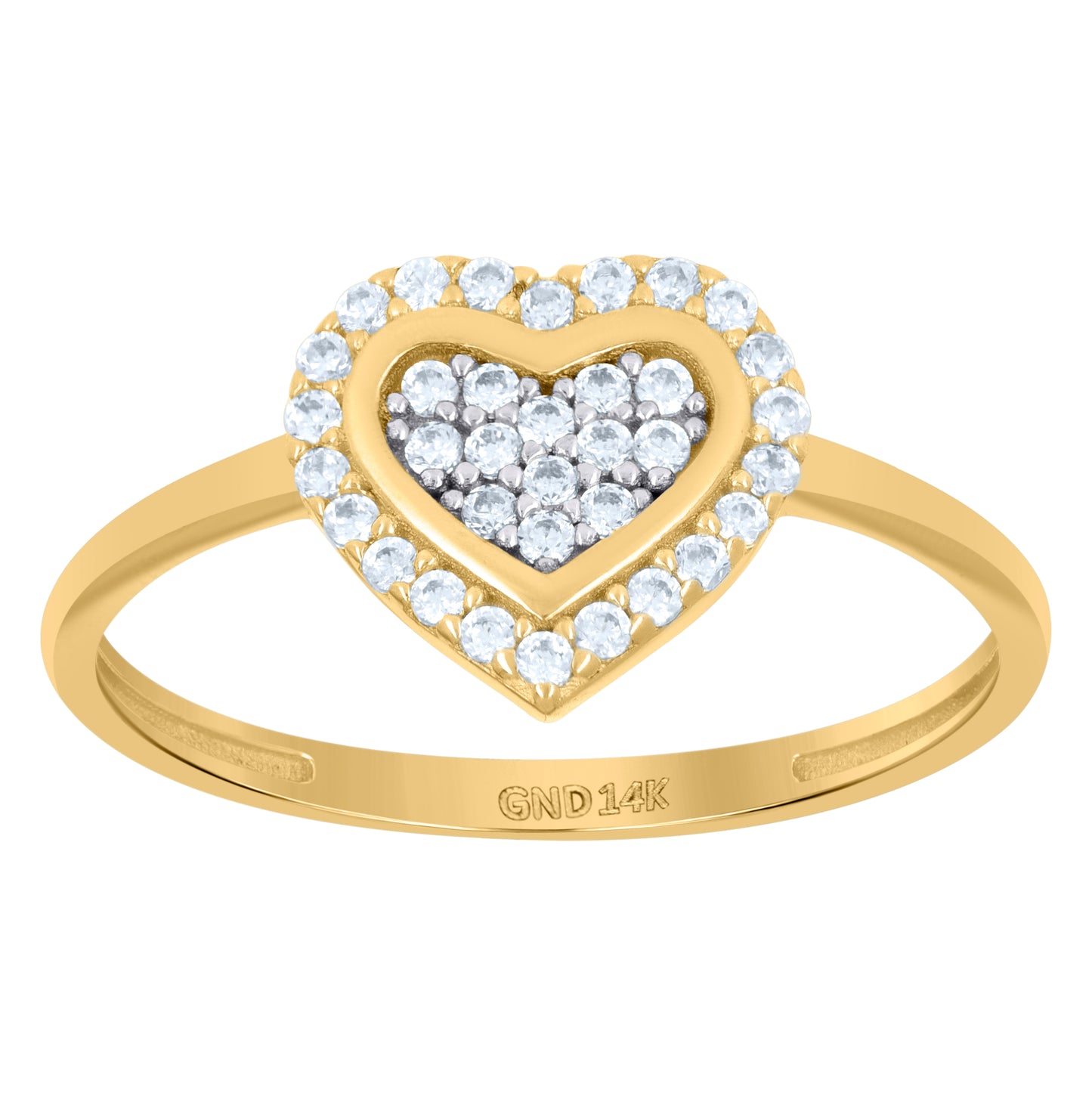 14K Two-Tone Gold Womens Cubic-Zirconia Heart Ring