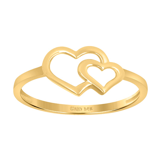 14K Yellow Gold Womens Double Heart Ring