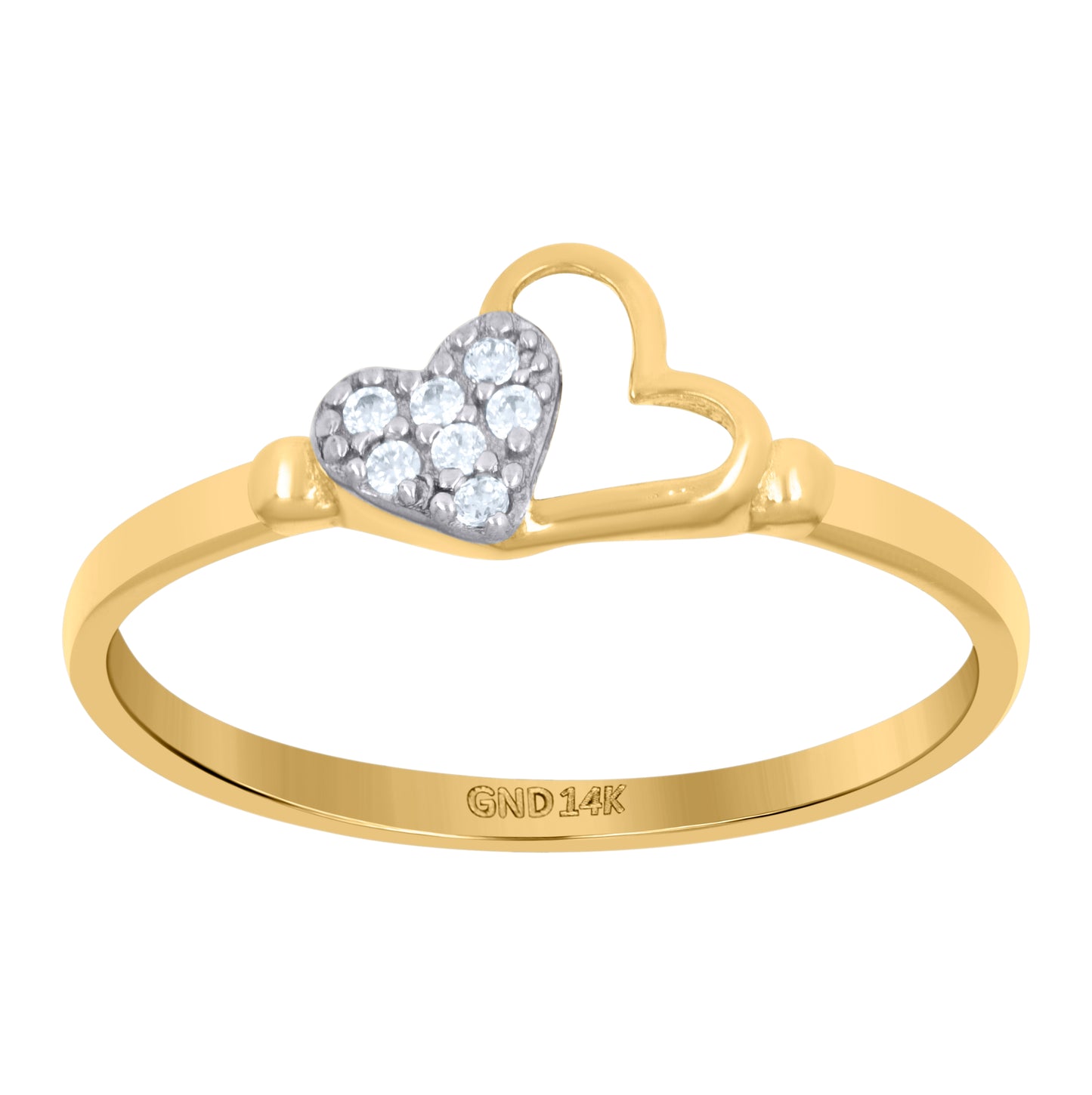 14K Two-Tone Gold Womens Cubic-Zirconia Double Heart Ring