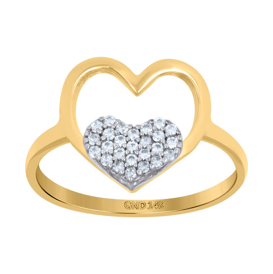 14K Two-Tone Gold Womens Cubic-Zirconia Double Heart Ring