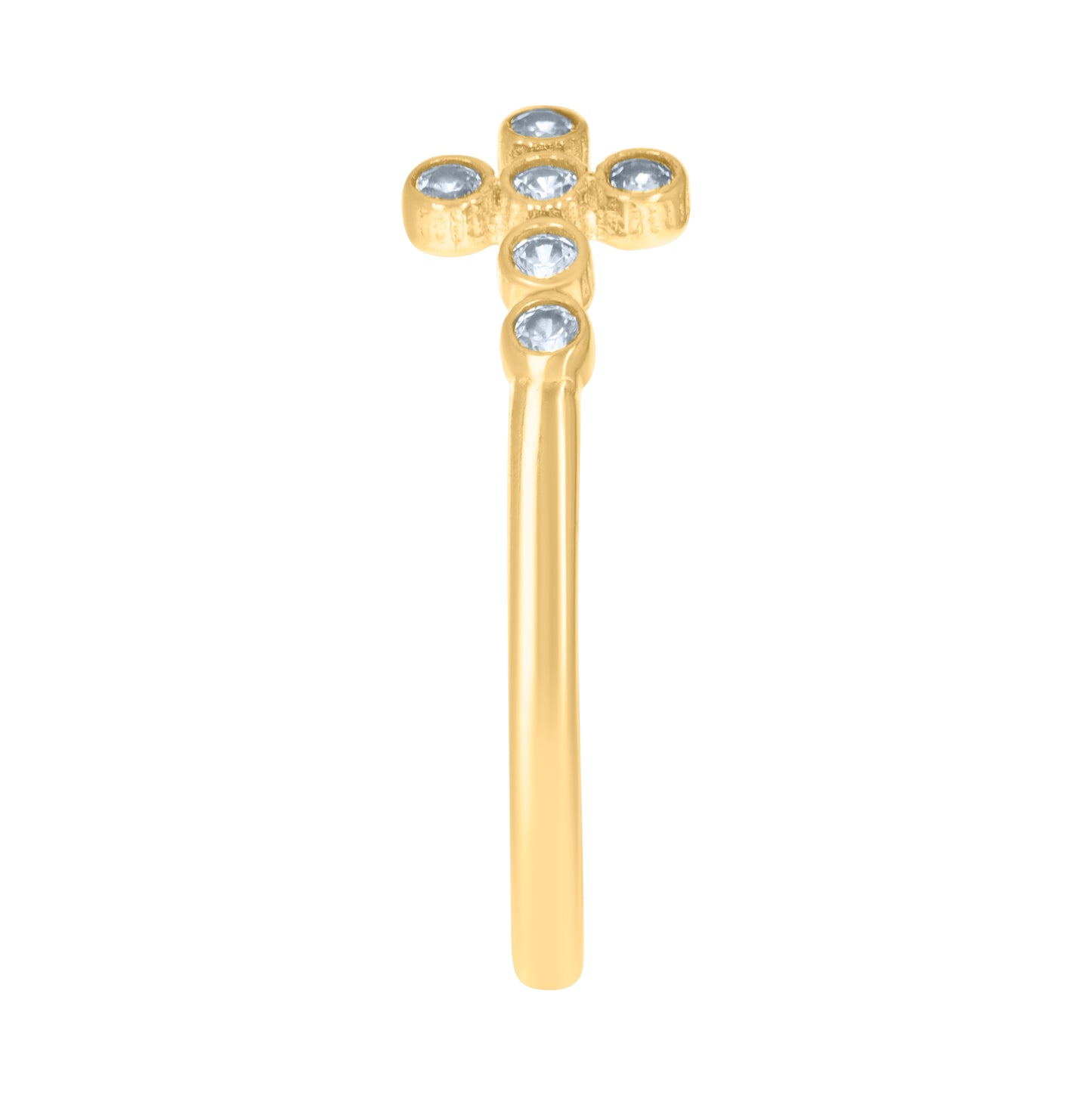 14K Yellow Gold Womens Cubic-Zirconia Cross Religious Ring