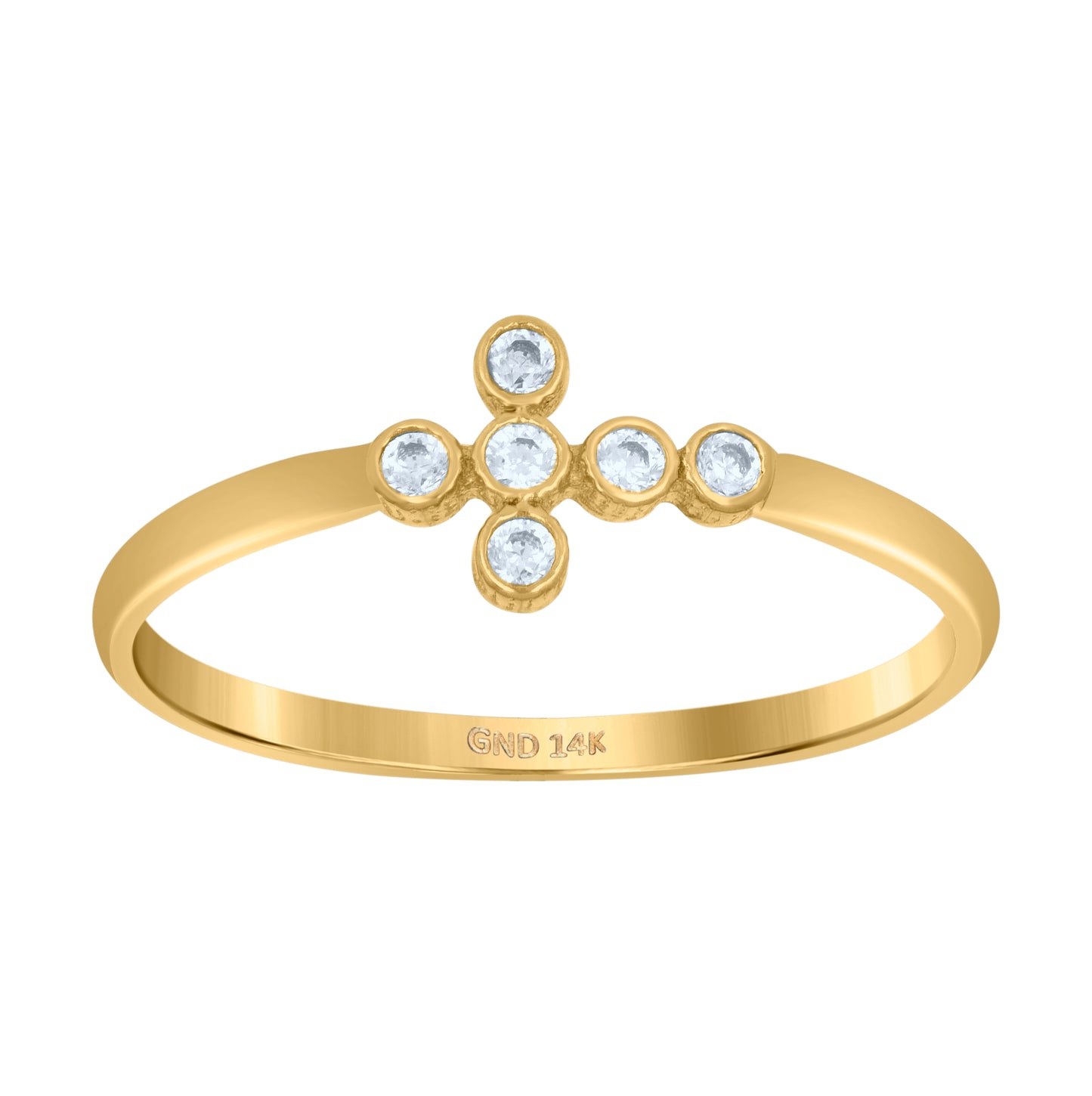 14K Yellow Gold Womens Cubic-Zirconia Cross Religious Ring