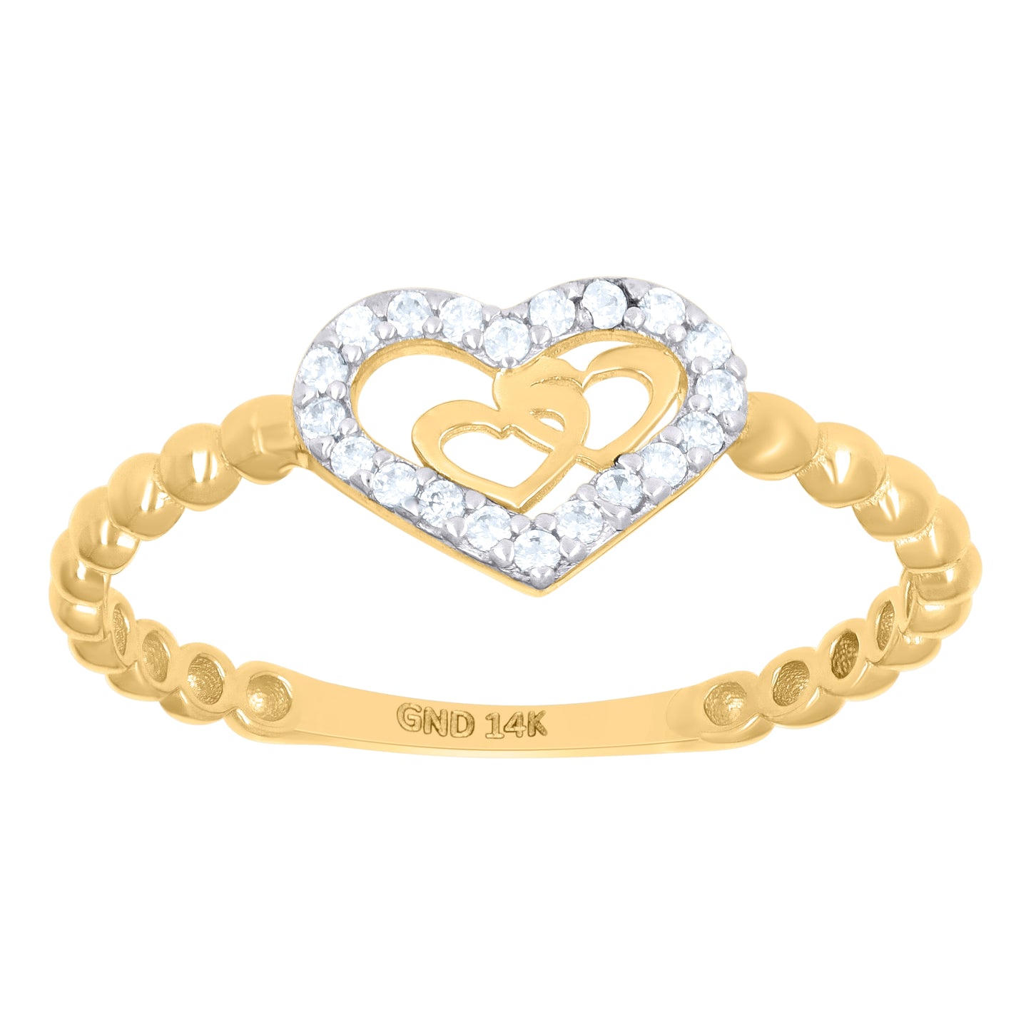 14K Two-Tone Gold Womens Cubic-Zirconia Heart Ring