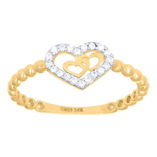 14K Two-Tone Gold Womens Cubic-Zirconia Heart Ring