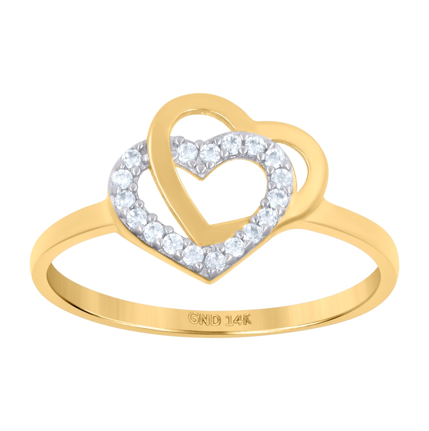 14K Two-Tone Gold Womens Cubic-Zirconia Intertwined Hearts Ring