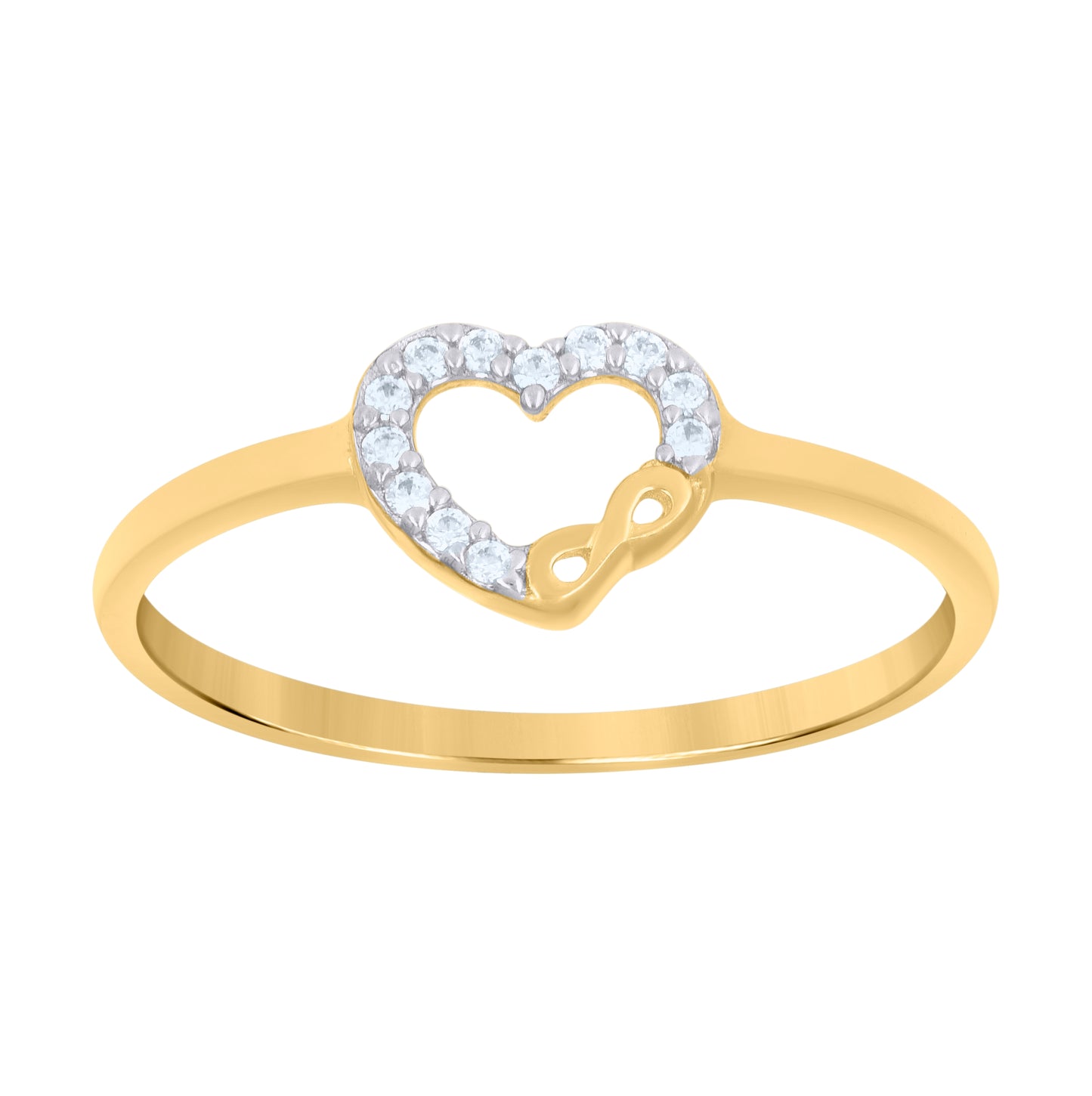 14K Two-Tone Gold Womens Cubic-Zirconia Heart Ring