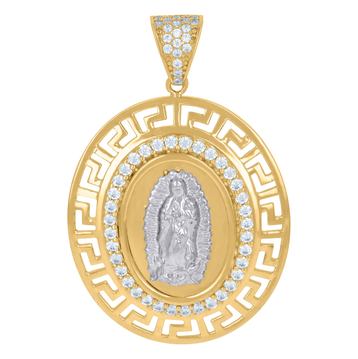 14K Two-Tone Gold Womens Cubic-Zirconia Guadalupe Religious Charm Pendant
