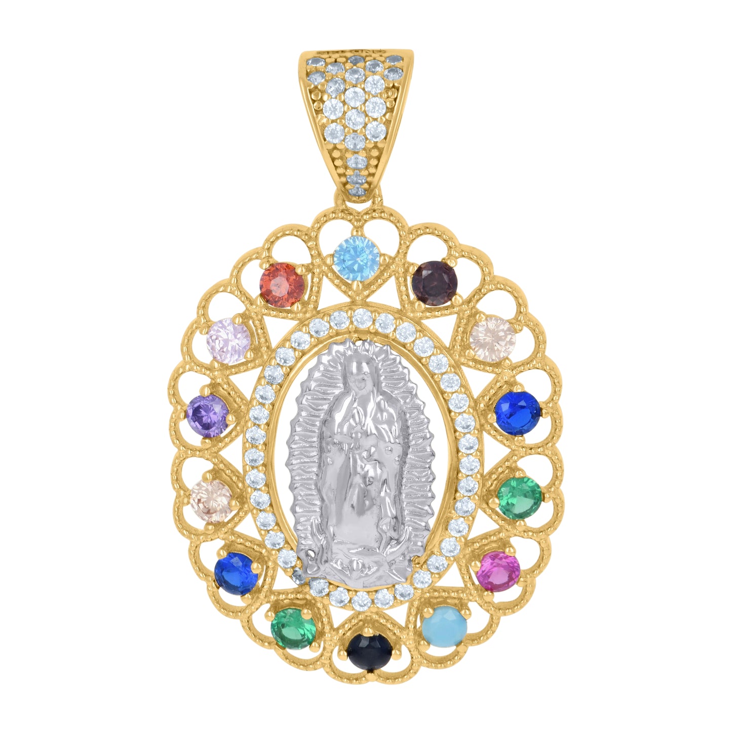 14K Two-Tone Gold Womens Multi-Color Cubic-Zirconia Guadalupe Religious Charm Pendant