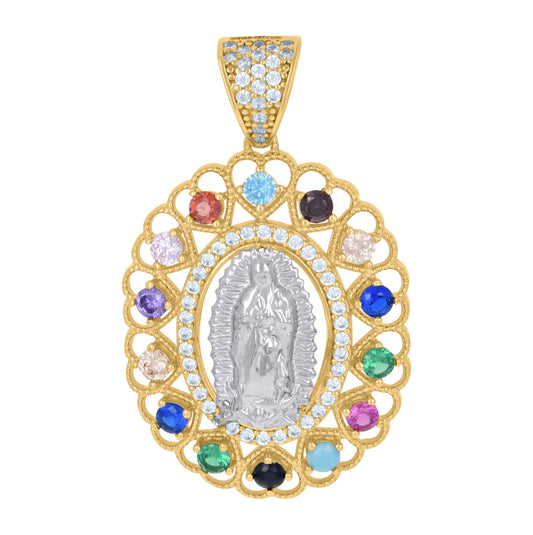 14K Two-Tone Gold Womens Multi-Color Cubic-Zirconia Guadalupe Religious Charm Pendant