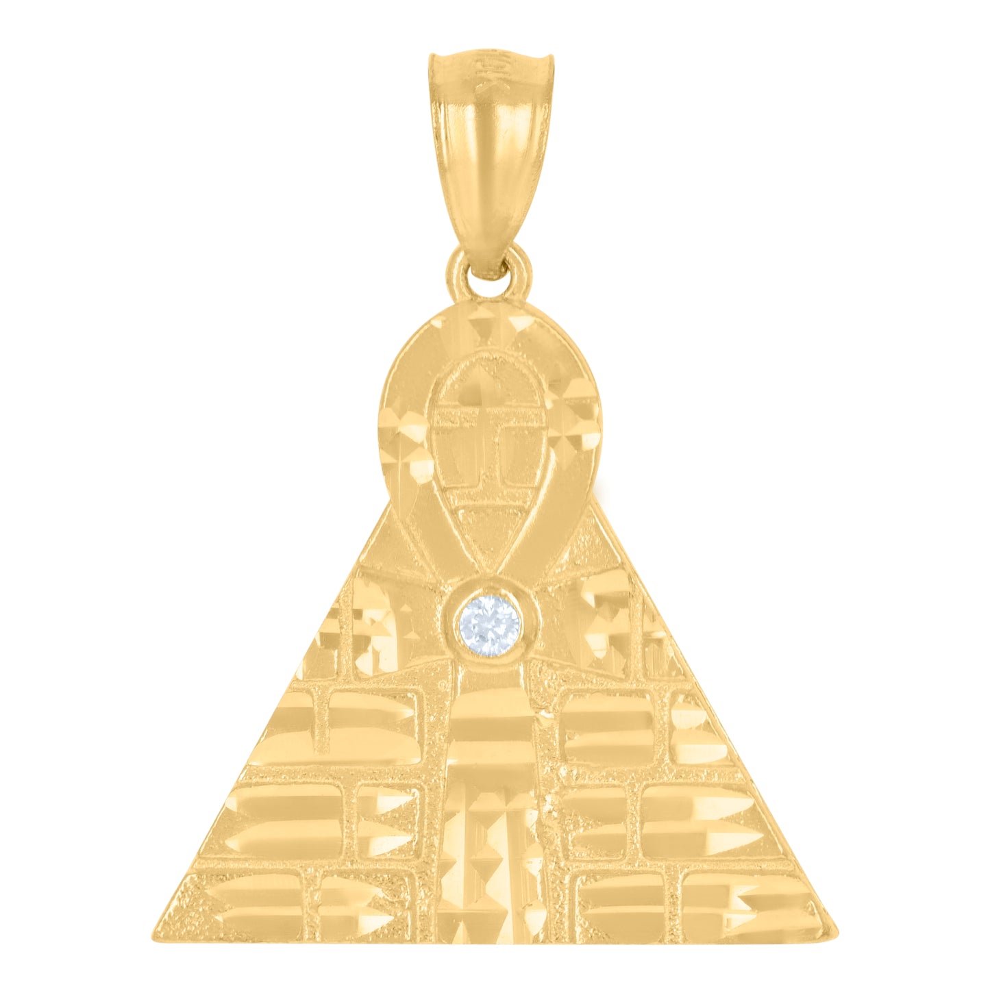 10K Yellow Gold Mens Cubic-Zirconia Ankh Cross Pyramid Egyptian Charm Pendant