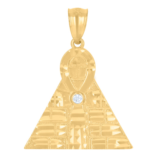 10K Yellow Gold Mens Cubic-Zirconia Ankh Cross Pyramid Egyptian Charm Pendant