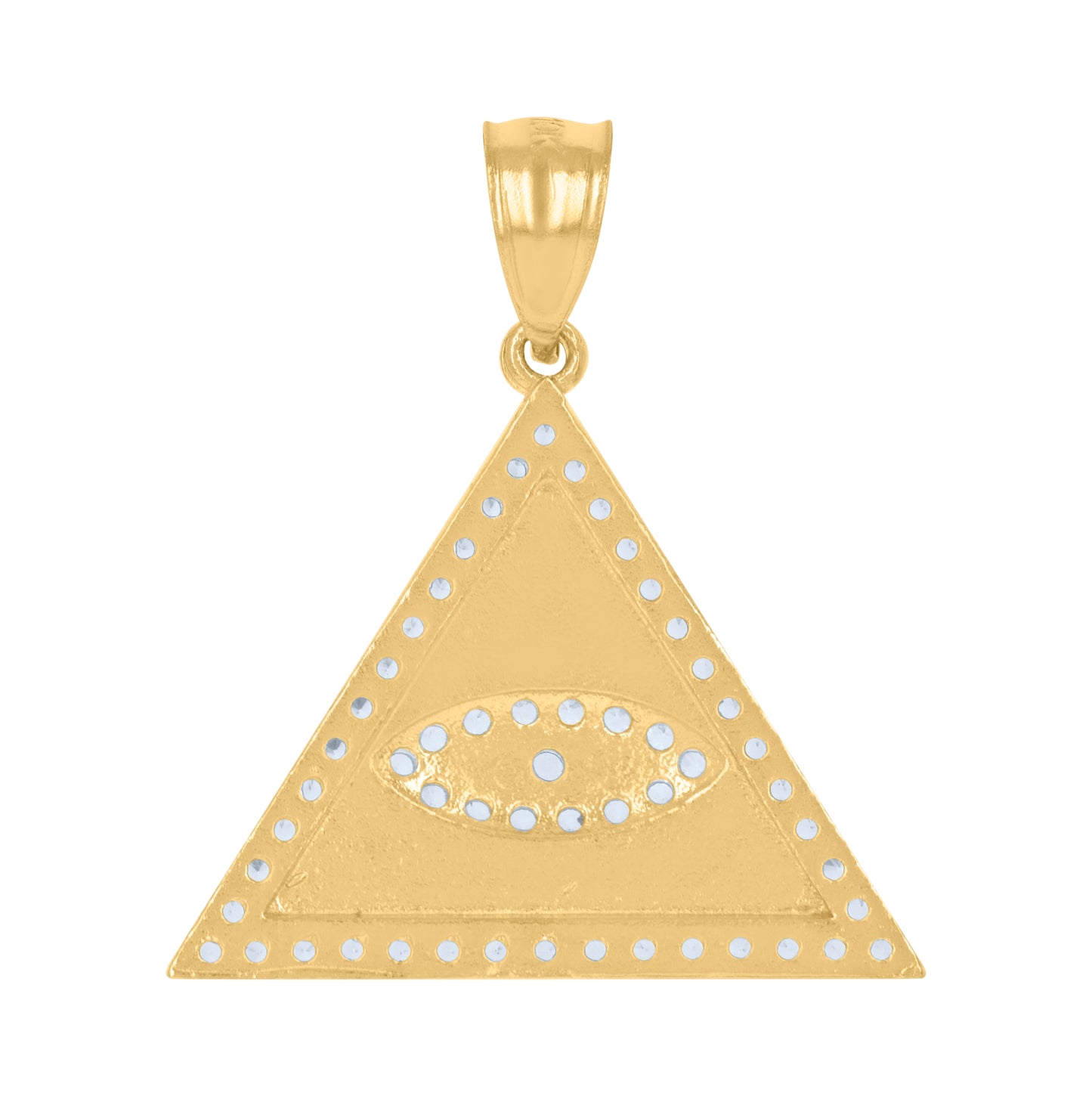 10K Yellow Gold Mens Cubic-Zirconia Good Luck Evil Eye Pyramid Egyptian Charm Pendant