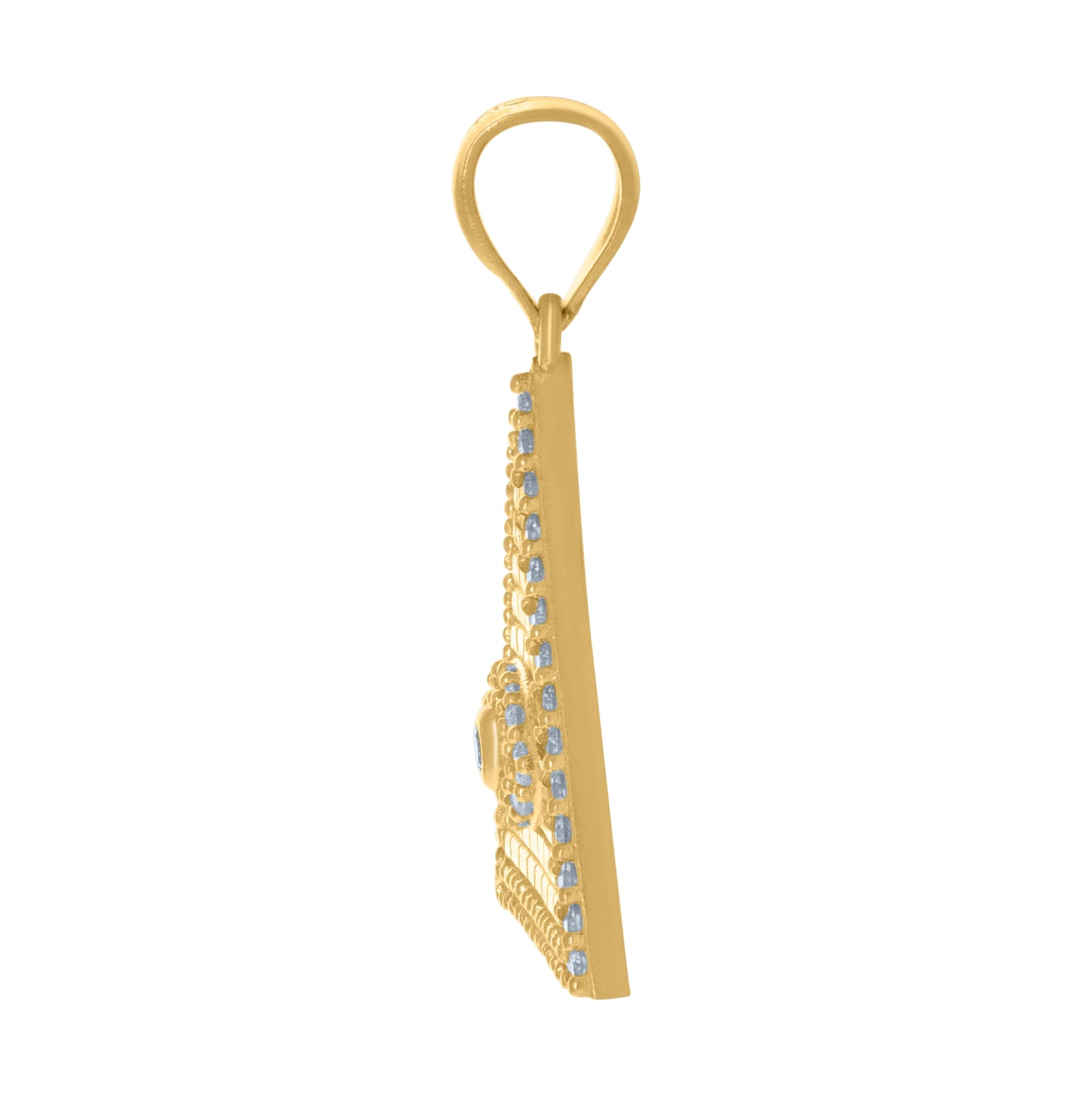 10K Yellow Gold Mens Cubic-Zirconia Good Luck Evil Eye Pyramid Egyptian Charm Pendant
