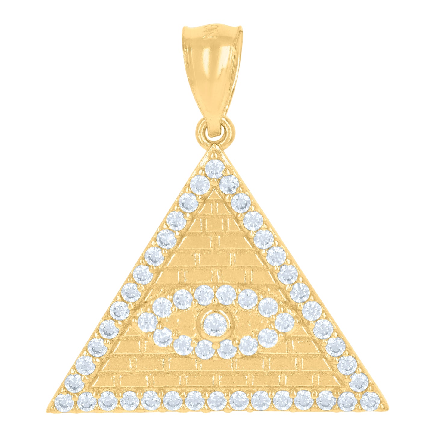 10K Yellow Gold Mens Cubic-Zirconia Good Luck Evil Eye Pyramid Egyptian Charm Pendant