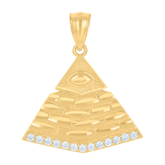 10K Yellow Gold Unisex Cubic-Zirconia Pyramid Egyptian Charm Pendant