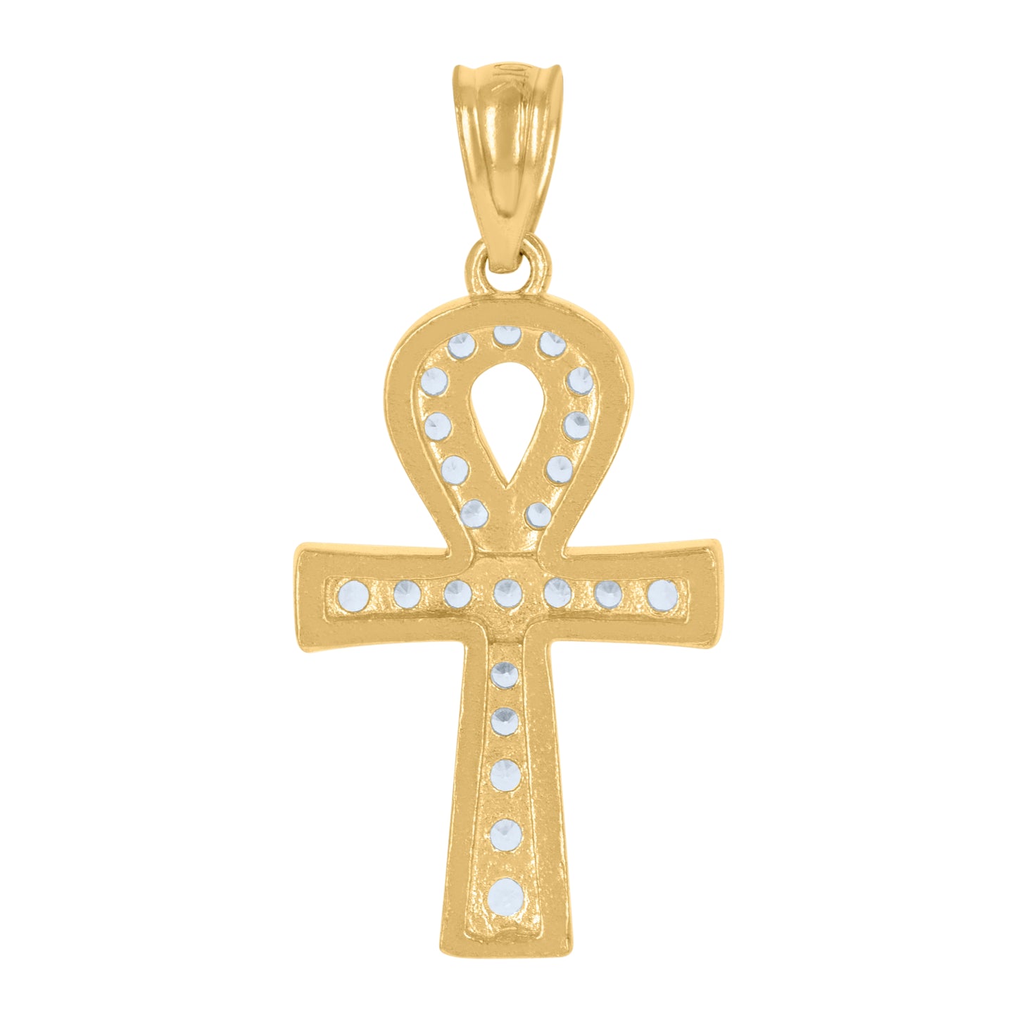 10K Yellow Gold Womens Cubic-Zirconia Egyptian Ankh Cross Religious Charm Pendant