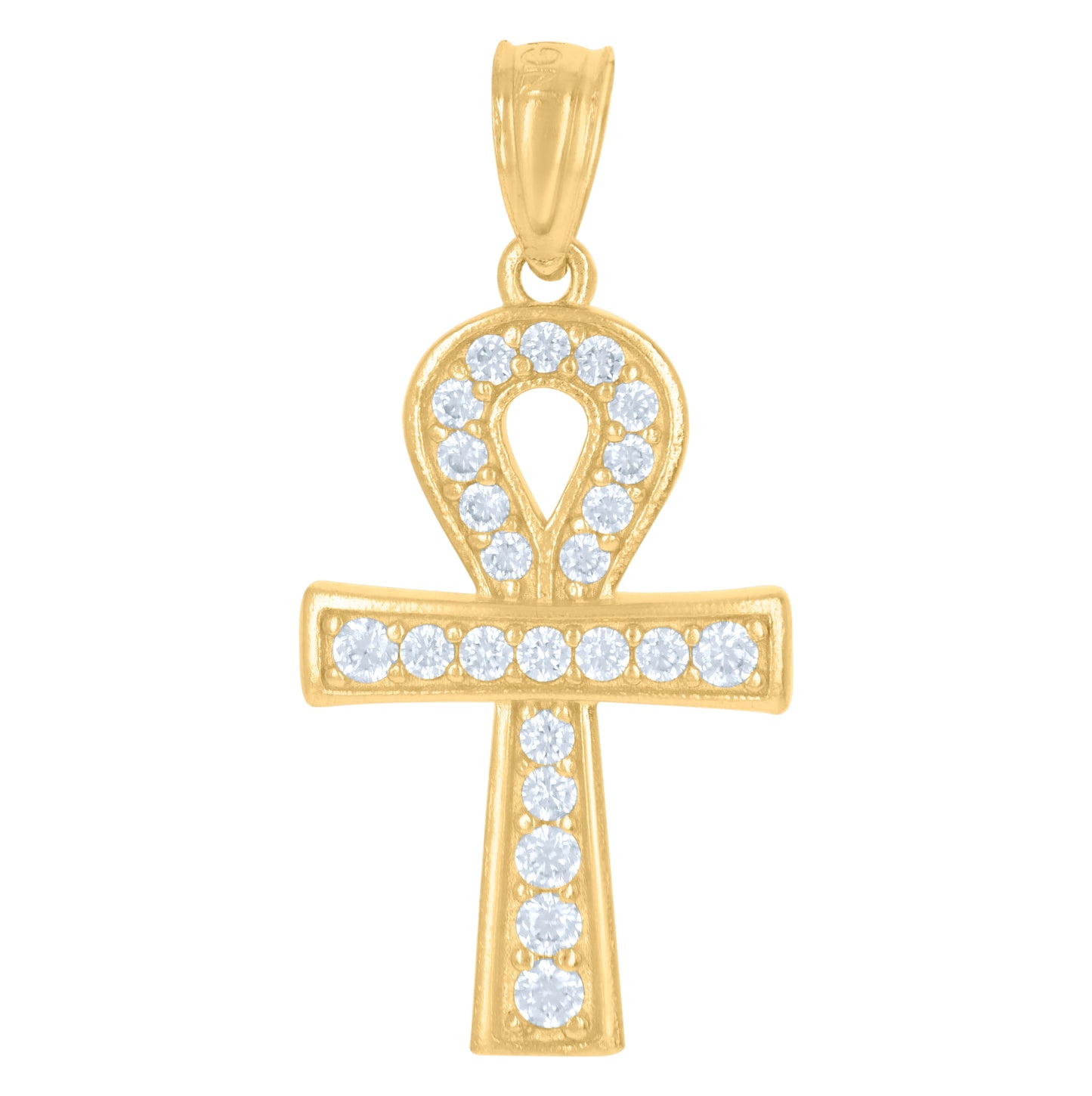 10K Yellow Gold Womens Cubic-Zirconia Egyptian Ankh Cross Religious Charm Pendant