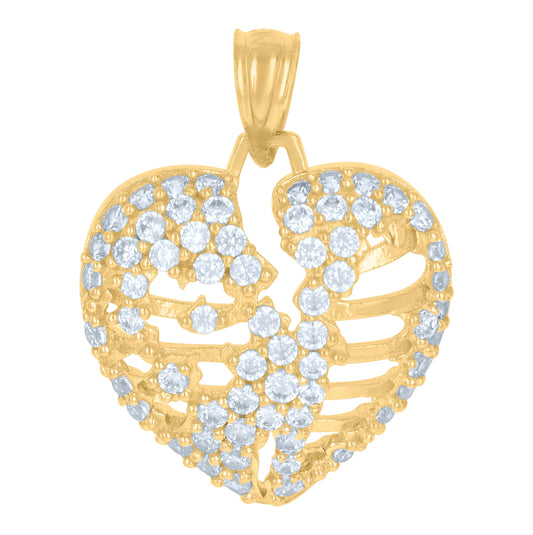 10K Yellow Gold Womens Cubic-Zirconia Heart Charm Pendant