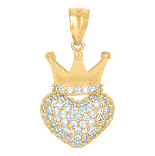 10K Yellow Gold Womens Cubic-Zirconia Heart Charm Pendant