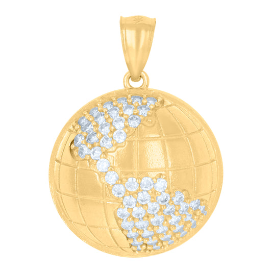 10K Yellow Gold Mens Cubic-Zirconia World Map Charm Pendant