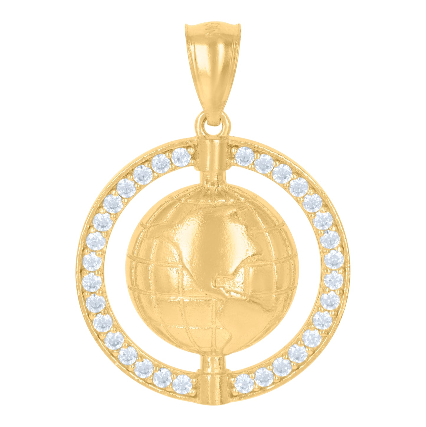 10K Yellow Gold Mens Cubic-Zirconia World Map Charm Pendant