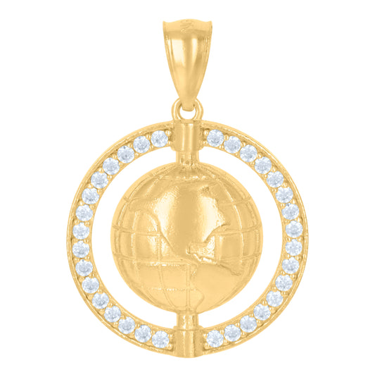 10K Yellow Gold Mens Cubic-Zirconia World Map Charm Pendant