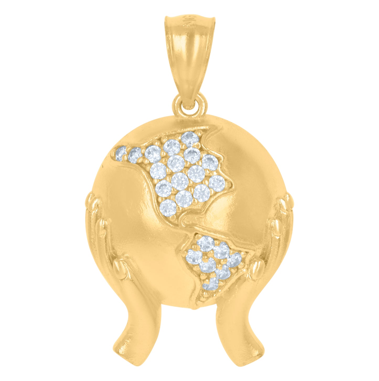 10K Yellow Gold Mens Cubic-Zirconia World Map Charm Pendant