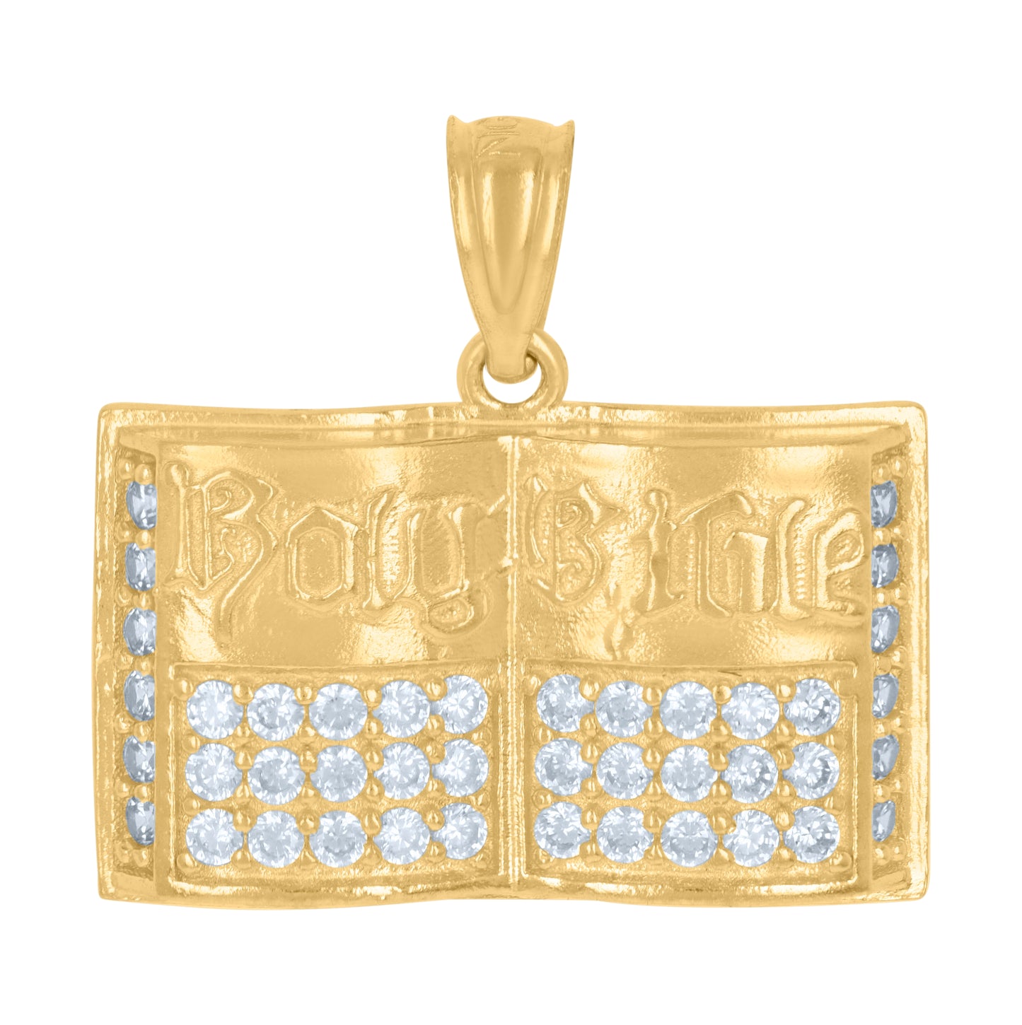 10K Yellow Gold Mens Cubic-Zirconia Holy Bible Holy Book Symbol Religious Charm Pendant