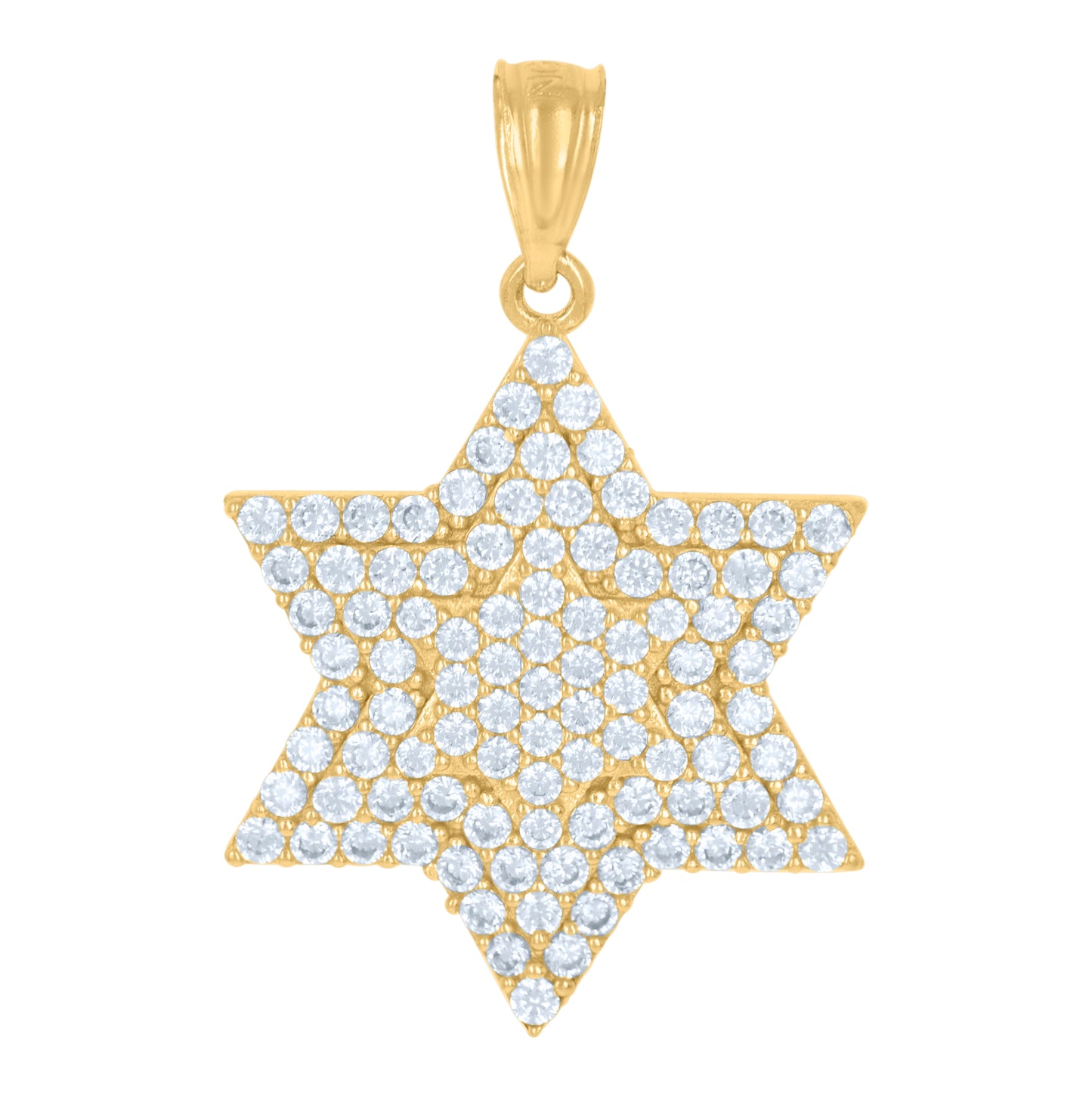 10K Yellow Gold Unisex Cubic-Zirconia Star Of David Symbol Religious Charm Pendant