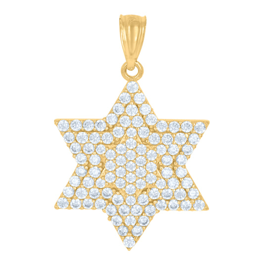 10K Yellow Gold Unisex Cubic-Zirconia Star Of David Symbol Religious Charm Pendant