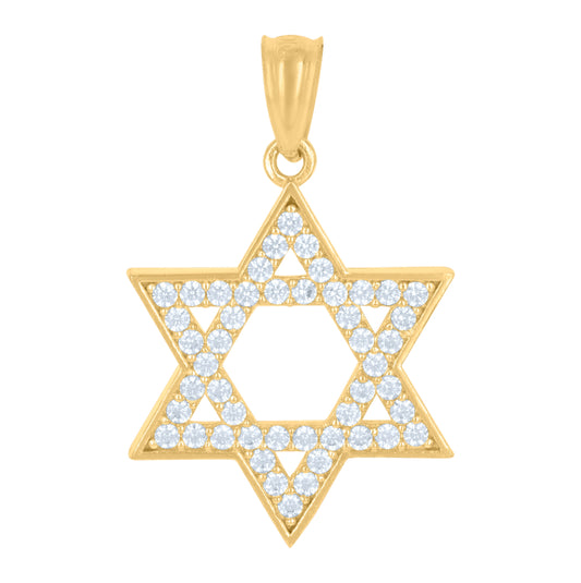 10K Yellow Gold Unisex Cubic-Zirconia Star Of David Symbol Religious Charm Pendant