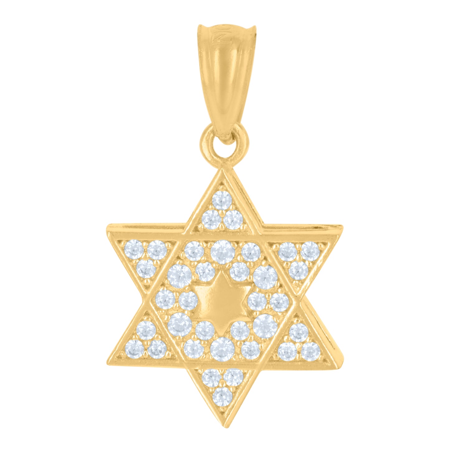10K Yellow Gold Unisex Cubic-Zirconia Star Of David Symbol Religious Charm Pendant