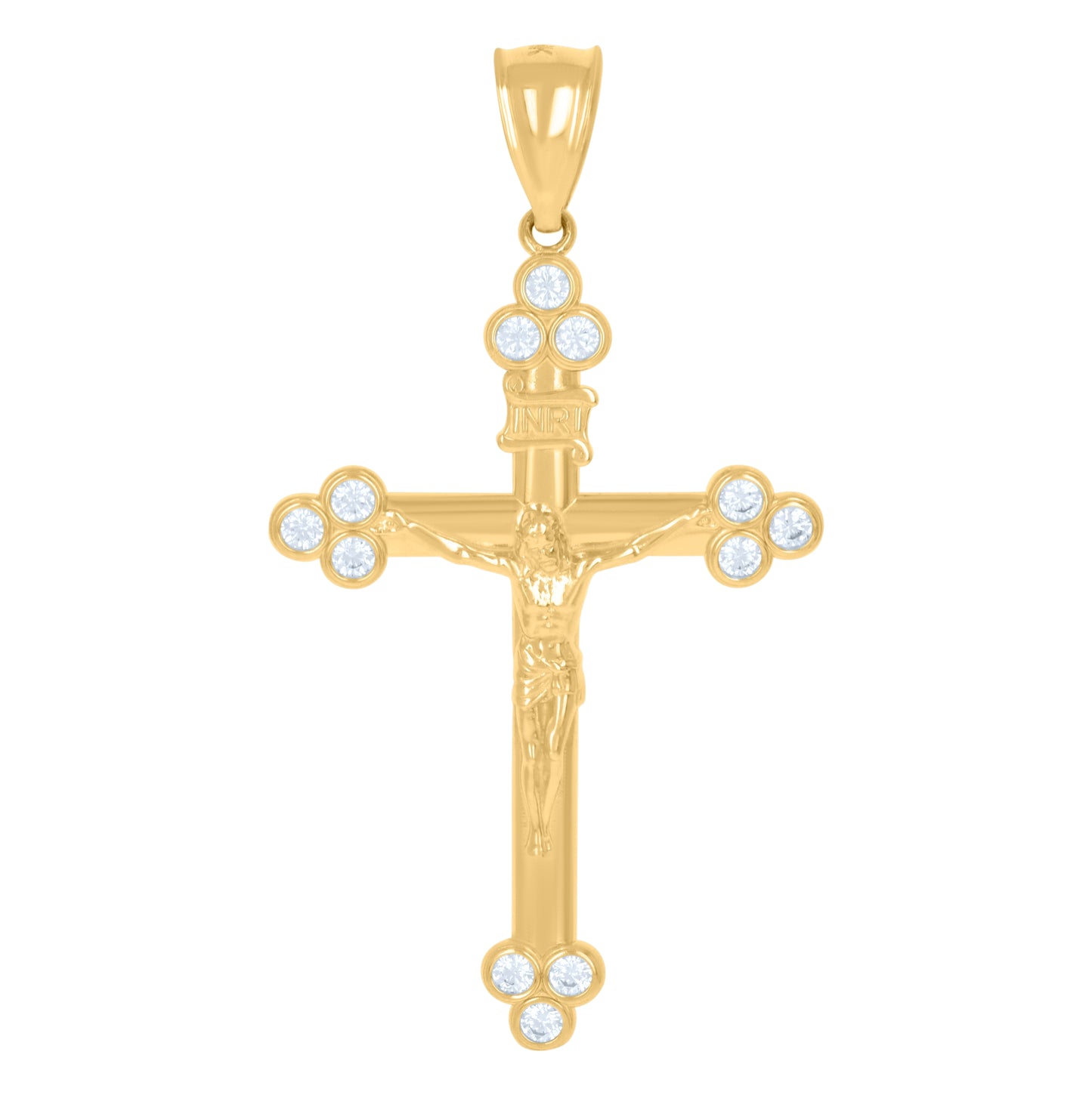10K Yellow Gold Unisex Cubic-Zirconia Crucifix Cross Religious Charm Pendant
