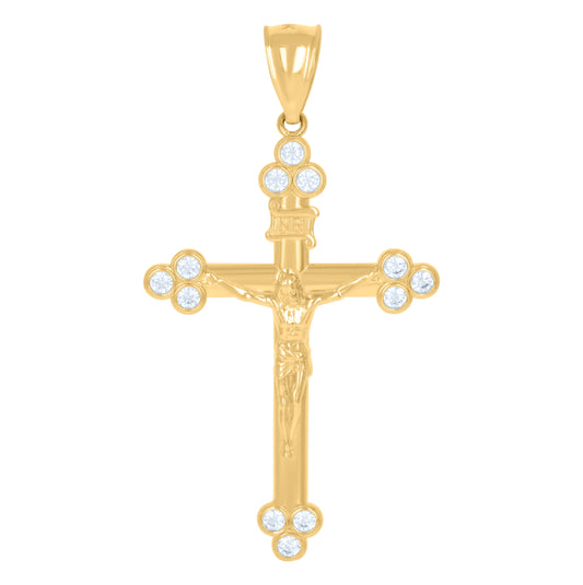 10K Yellow Gold Unisex Cubic-Zirconia Crucifix Cross Religious Charm Pendant