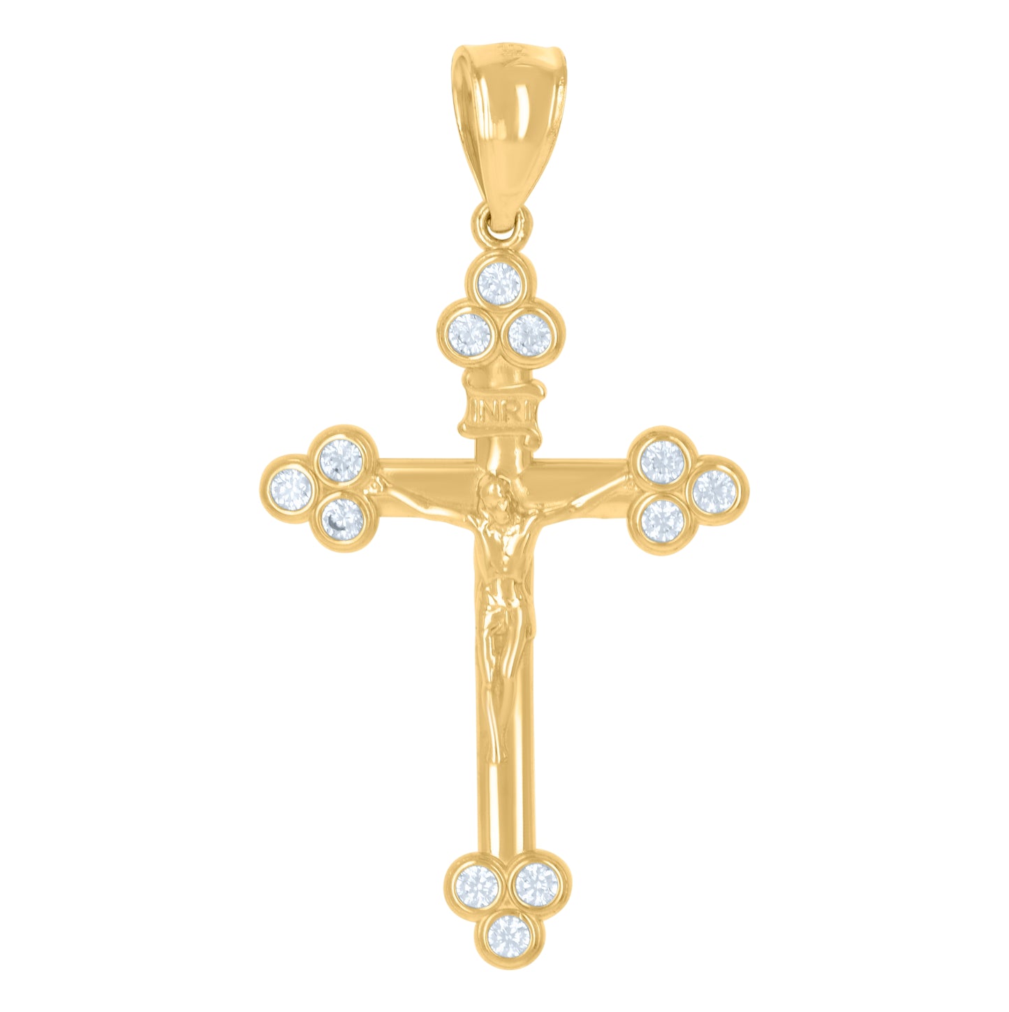 10K Yellow Gold Unisex Cubic-Zirconia Crucifix Cross Religious Charm Pendant