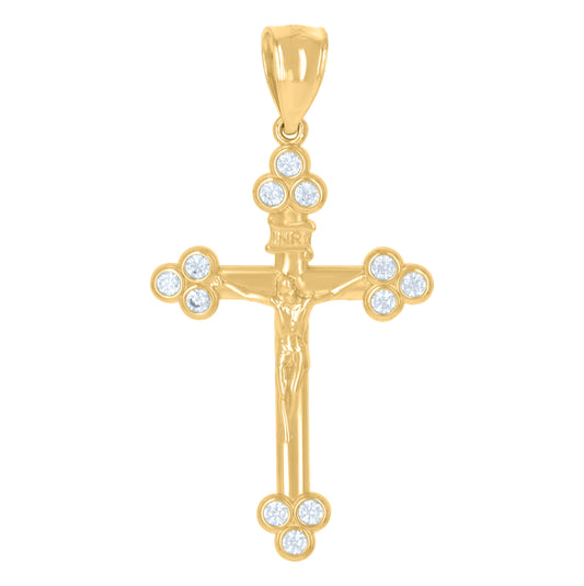 10K Yellow Gold Unisex Cubic-Zirconia Crucifix Cross Religious Charm Pendant