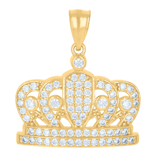 10K Yellow Gold Mens Cubic-Zirconia Crown Fashion Charm Pendant