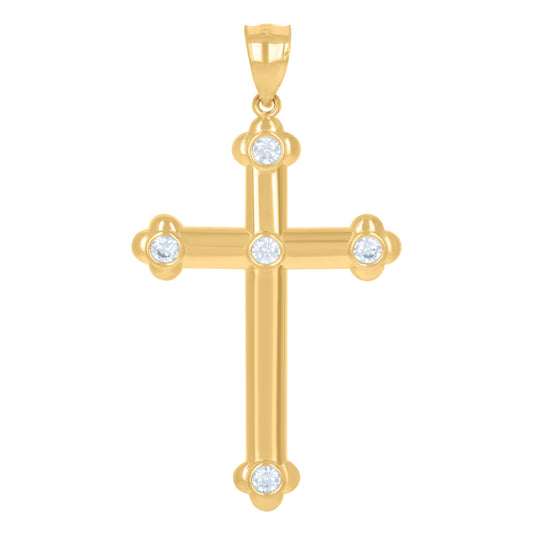 10K Yellow Gold Unisex Cubic-Zirconia Cross Religious Charm Pendant